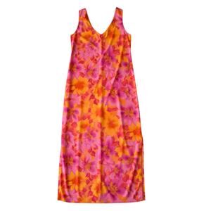 Y2K Hot Pink and Orange Hawaiian Floral Dress - Size S/M